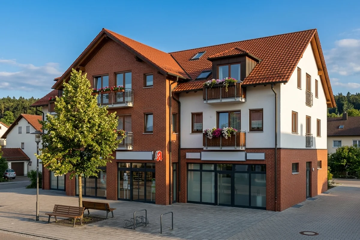 Modernes Wohn- und Gesch&auml;ftshaus mit Praxen und Apotheke im Erdgeschoss